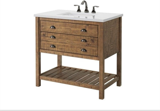 Martin Svensson Home Monterey 37" Single Bathroom Vanity with Sink and Storage, Natural Brown