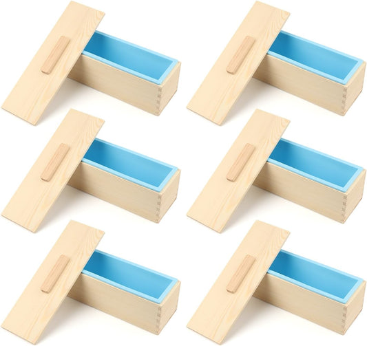GNIEMCKIN Soap Loaf Box, 42 oz Silicone Soap Wood Box for Soap Making with Wooden Boxes, Set of 6, Soap Bar Box Can Be Used for Homemade Soap Produce, Soap Making, Ideal Size and Large Capacity.