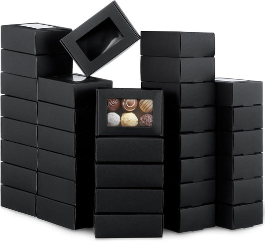 Zonon 300 Pieces Soap Boxes for Homemade Packaging Small Kraft Treat Boxes with Window Present Holder for Candy Bakery Soap Making, 3.54 x 2.44 x 1.26 Inch(Black)